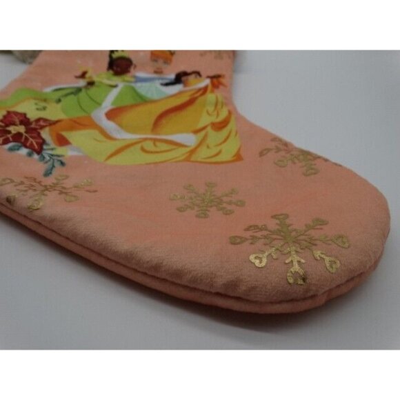 Disney Princess Christms Stocking Tiana Cinderella Belle Peach & White 20" - Picture 2 of 7